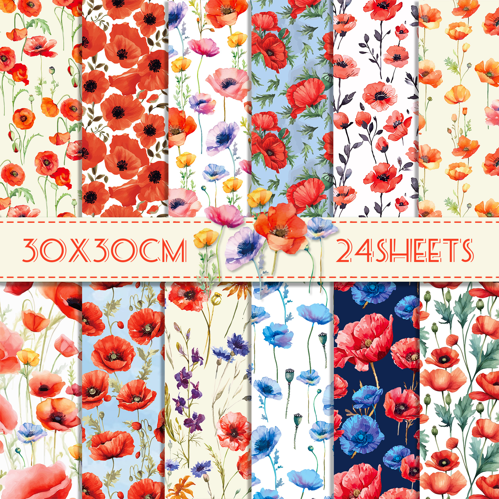 24pcs 30*30cm Poppy Red Flower - Photography Class recension och pris